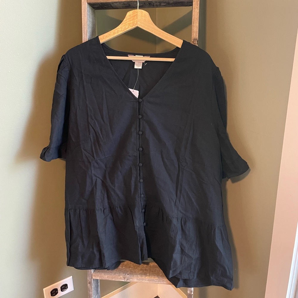 Black Button-Down Women's Top